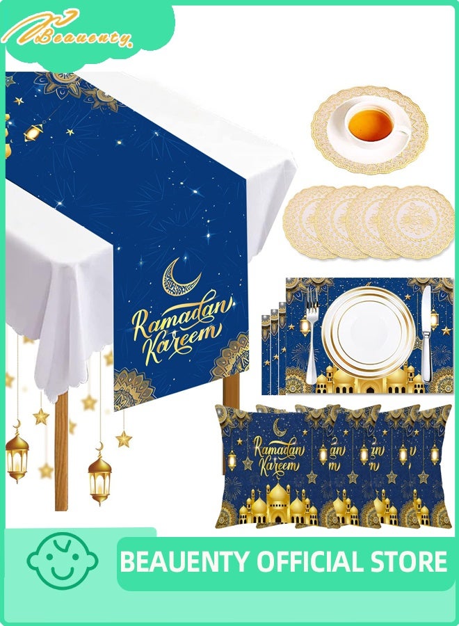 Beauenty Ramadan Decorations for Home,13pcs RamadanTable Decorations with Ramadan Table Runner and Decorative Pillow Covers and Coaster & Placemat for Muslim Islam Festive Table Decoration - Image 1